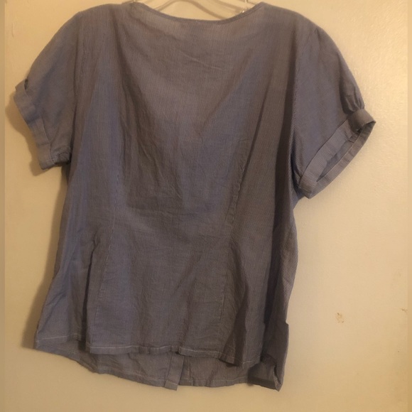 American Eagle Outfitters Blue & White Striped Top w/Short Cuffed sleeves - Picture 5 of 6